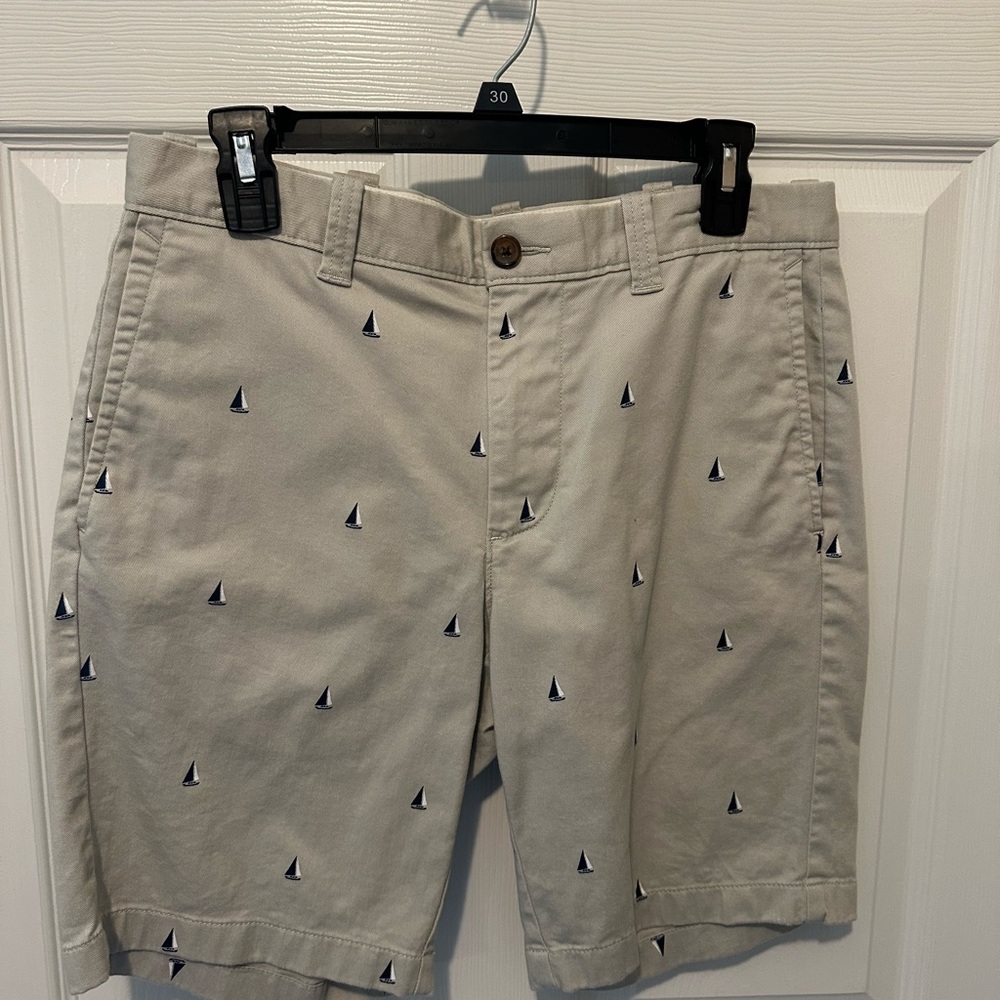 J. Crew Tan Flat Front Shorts with Nautical Print